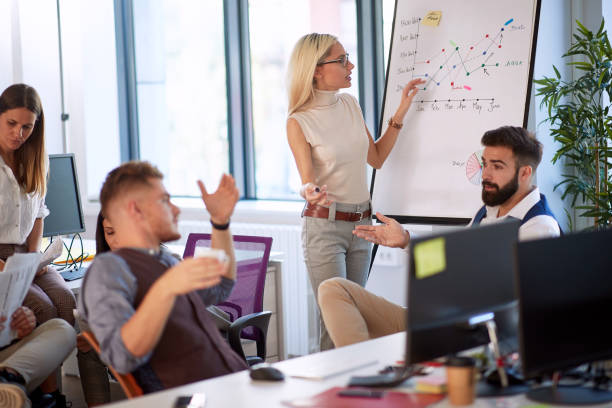 istock Young business people analyzing the business situation 1309428531