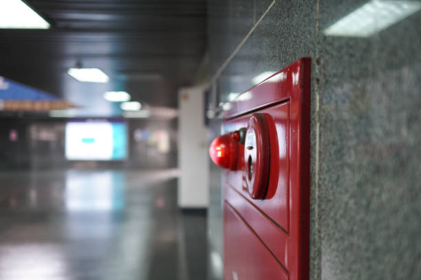 istock Close-up on fire fighting equipment in modern building. The fire hydrant is on the right side of the photo. 1309429599