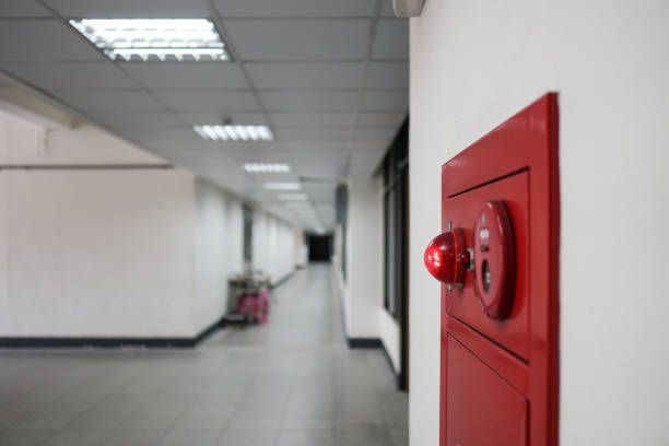 istock Close-up on fire fighting equipment in modern building. The fire hydrant is on the right side of the photo. 1309429658