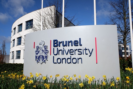 Uxbridge, London, England, UK - March 27th 2021: Brunel University London entrance sign at Kingston Lane, Uxbridge