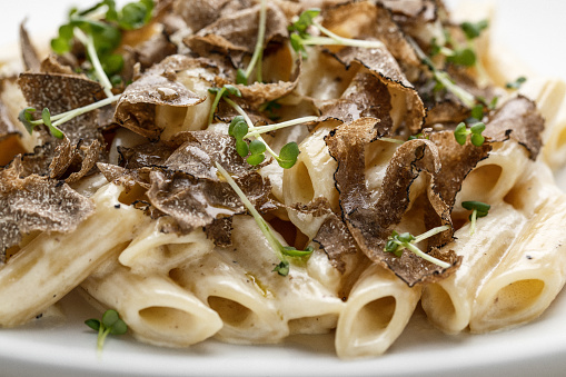 Penne creamy pasta with fresh truffles macro