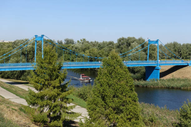 Tezikov pedestrian bridge over the Tsnu river Tezikov pedestrian bridge over the Tsnu river on a summer day tambov russia stock pictures, royalty-free photos & images