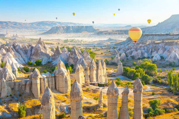 Panoramic view of Love valley near Goreme village, Cappadocia, Turkey Panoramic view of Love valley near Goreme village, Cappadocia, Turkey. High quality photo Goreme stock pictures, royalty-free photos & images