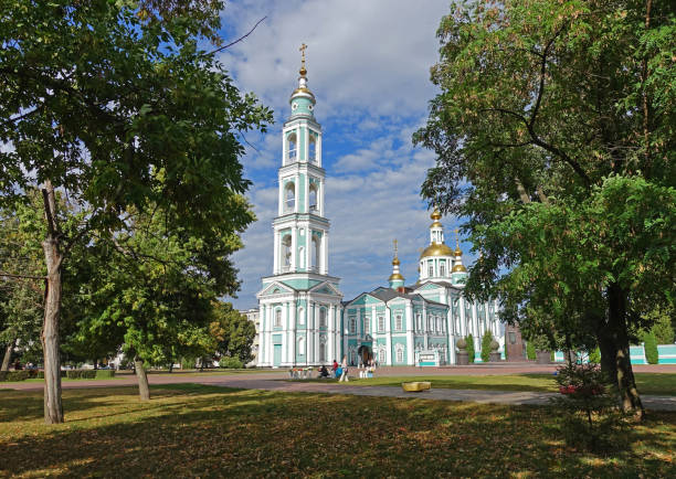Transfiguration Cathedral from the bell tower in Tambov on an autumn day Tambov, Russia. September 7, 2020: Transfiguration Cathedral with a bell tower in the center of Tambov on Cathedral Square on a sunny autumn day tambov russia stock pictures, royalty-free photos & images