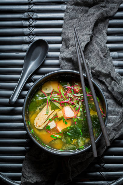 istock Miso soup with salmon. Old Japanese cuisine. 1309436164
