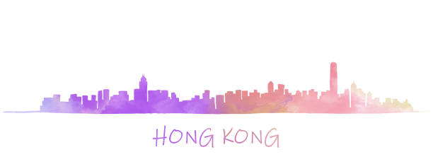 ilustraciones, imágenes clip art, dibujos animados e iconos de stock de paisaje urbano de hong kong horizonte colorido acuarela - textured urban scene outdoors hong kong