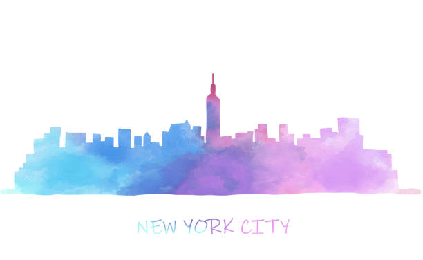 New York City cityscape skyline New York City cityscape skyline colorful watercolor style illustration. new york skyline drawing stock illustrations