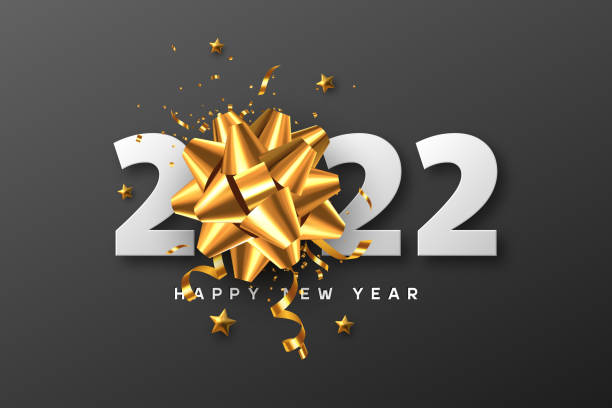 2022 frohes neues jahr. - greeting card blank three dimensional shape invitation stock-grafiken, -clipart, -cartoons und -symbole