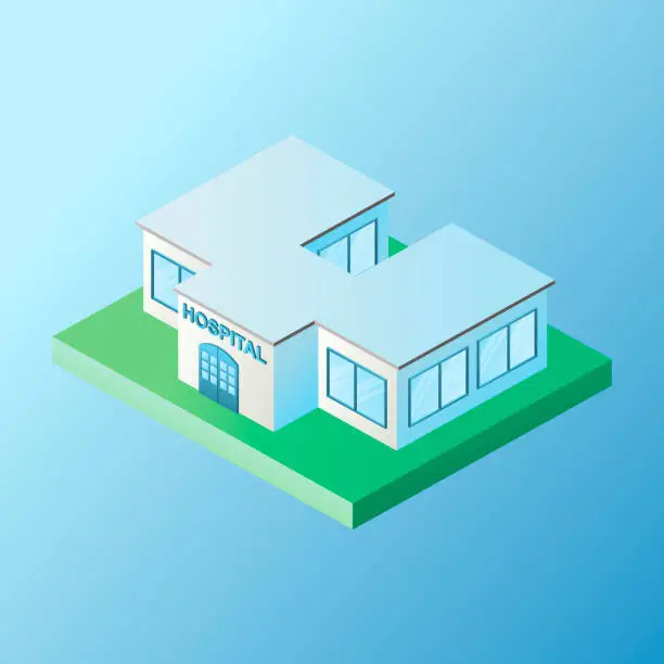 Vector illustration of Vector isolated image in isometric style. Volumetric hospitals building, architecture and the concept of a modern city. Design decorative elements on the theme of modern life.