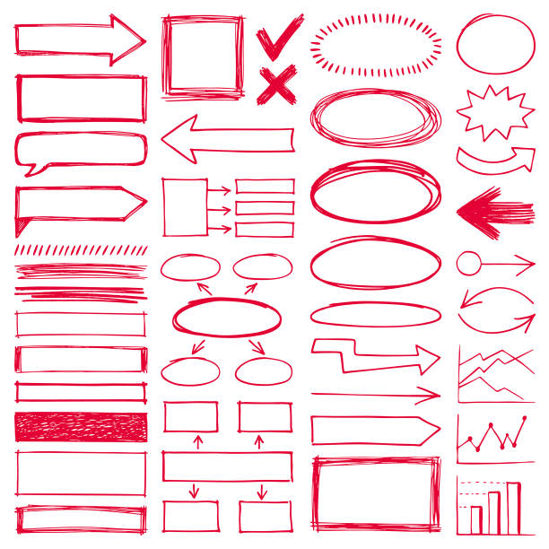 ręcznie rysowane elementy konstrukcyjne - arrow sign circle direction speed stock illustrations