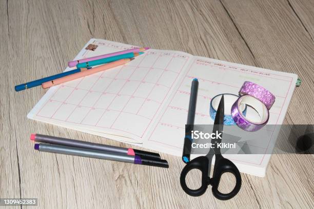 Bullet Journal Stock Photo - Download Image Now - Bullet Journal, Art And Craft, Art and Craft Equipment