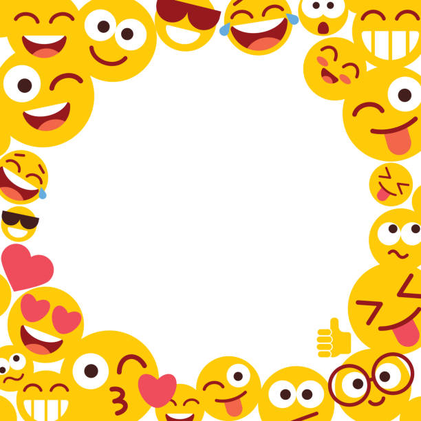Emoticons and empty blank space for text. Photo frame with funny smileys vector art illustration