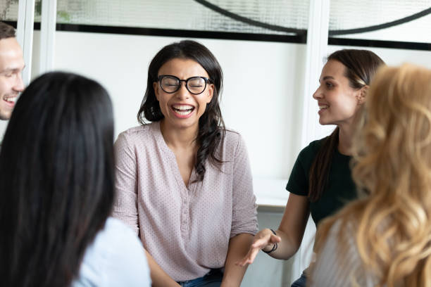 istock Diverse multiethnic corporate staff laughing on good joke on briefing 1309460485