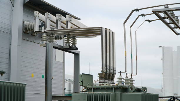 istock Busbar High Voltage. The high-voltage switch, high voltage element of the cell, an electrical isolator. Low voltage busbar. 1309475270