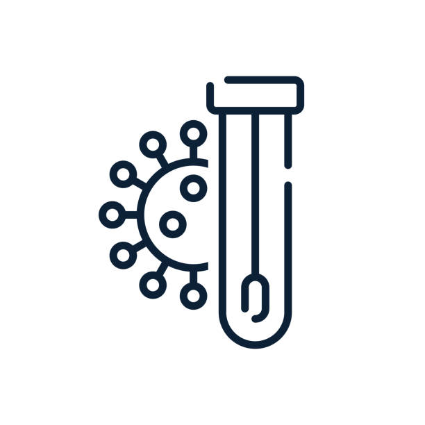 Covid pcr test vector line icon. Corona virus covid19 tube test medical laboratory Covid pcr test vector line icon. Corona virus covid19 tube test medical laboratory. scientific experiment stock illustrations