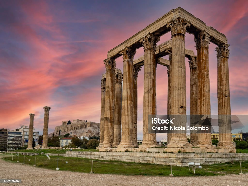 Zeus God Temple in Athens Athens - Greece Stock Photo