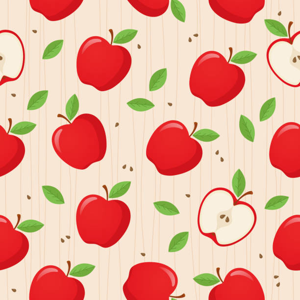 rote äpfel vektor nahtlose muster. - apfel stock-grafiken, -clipart, -cartoons und -symbole