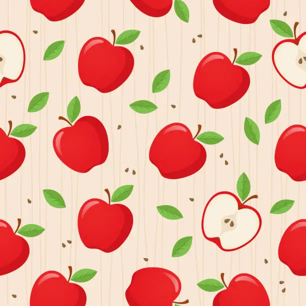 Vector illustration of Red Apples vector seamless pattern.