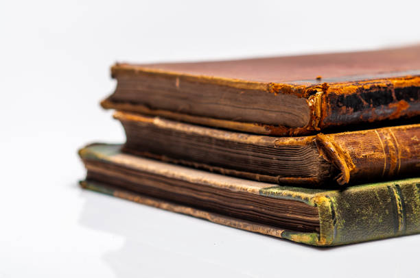 istock Old Leather Covered Books on White Background 1309480089