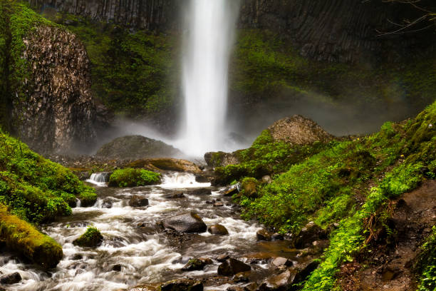 Latourell Falls Stream Hit Bottom Mist and Stream