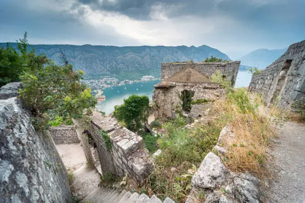 Photo of St John's Fortress,Kotor overlooking the Bay below, Montenegro,Eastern Europe.