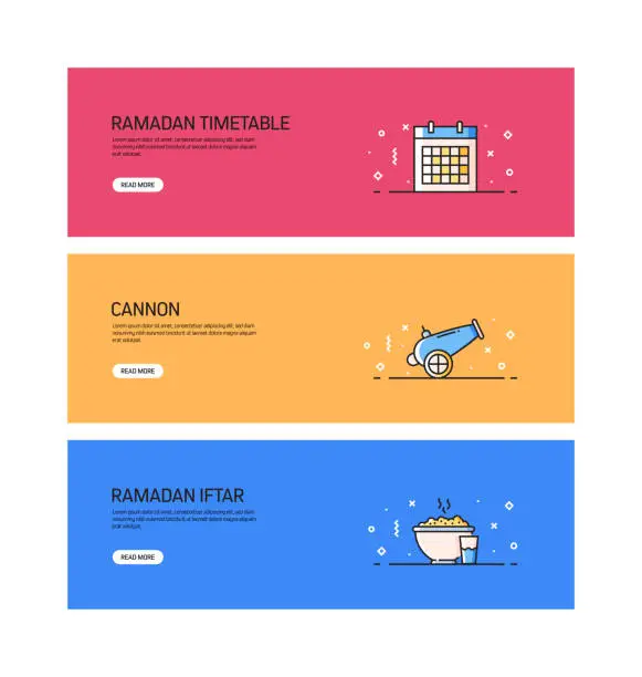 Vector illustration of Ramadan Related Flat Line Banner Design with Icons