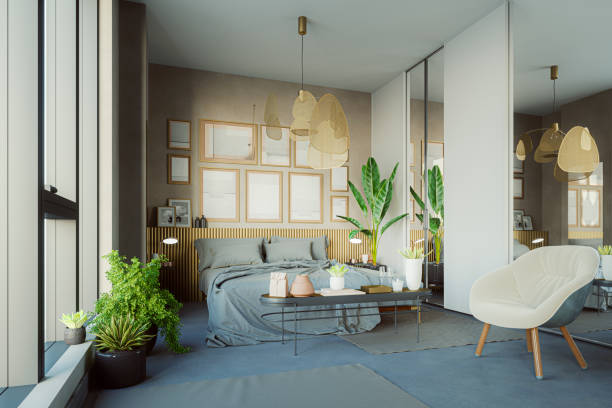istock Modern green bedroom with houseplants 1309493440