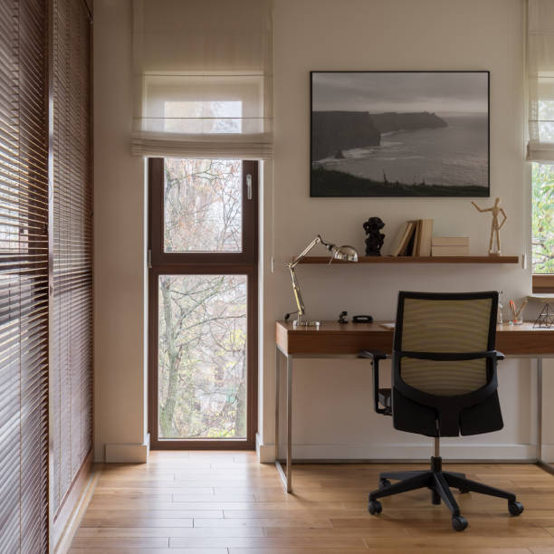 istock Wood decor in home office room 1309495121
