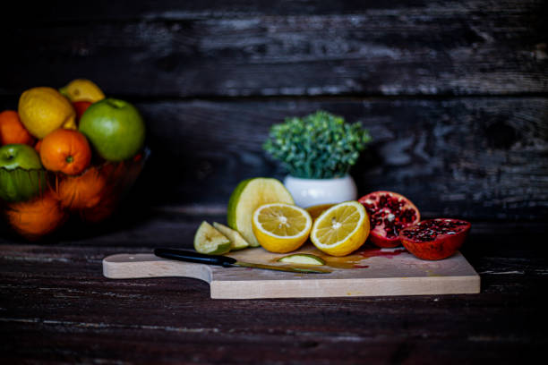 Fruit on old wood background.