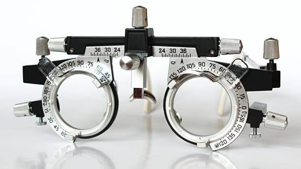 istock Front view of trial frame used in ophtalmology and optometry to diagnose and correct refractive errors - progressive lens with 1.0 addition are inserted. 1309507426