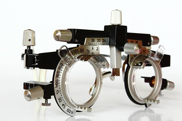 istock Trial frame used in ophtalmology and optometry do diagnose refractive errors of an eye such as myopya, hyperopia, astigmatism, strabism or presbyopia, with progressive test lenses installed. 1309509668