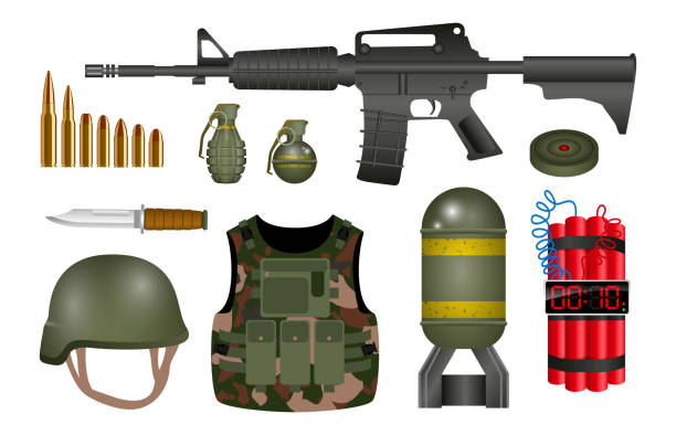 set of realistic hand grenade or military equipment  or hand riot tear gas or high explosive TNT concept. eps 10 vector, easy to modify set of realistic hand grenade or military equipment  or hand riot tear gas or high explosive TNT concept. eps 10 vector, easy to modify hand grenade stock illustrations