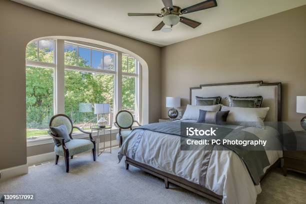Huge Windows For Amazing View From Bedroom Stock Photo - Download Image Now - Owner's Bedroom, House, Interior Designer
