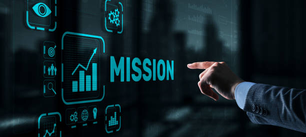 istock Businessman clicks on virtual screen Mission 1309520281