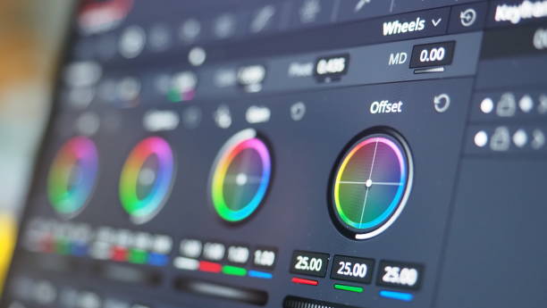 istock Color grading monitor. RGB colour correction indicator graph on screen in post production process. Telecine stage in video or film production processing. for colorist edit or adjust on digital movie. 1309520378