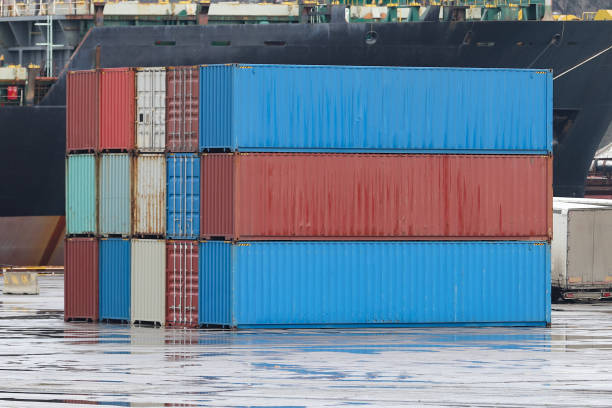 istock Containers waiting to transfer in a port 1309522772