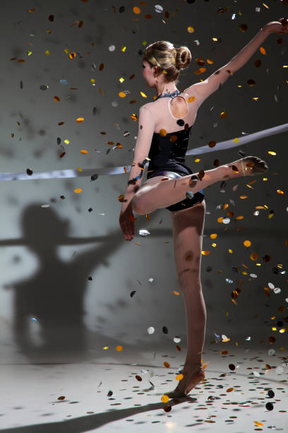 istock Rhytmic gymnastics jump with ribbon 1309527193