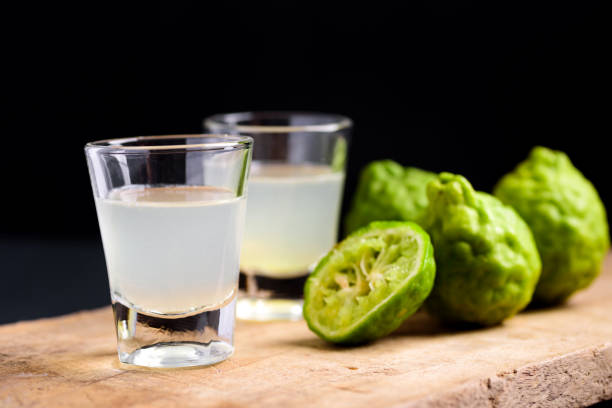 Fresh bergamot juice in a glass stock photo