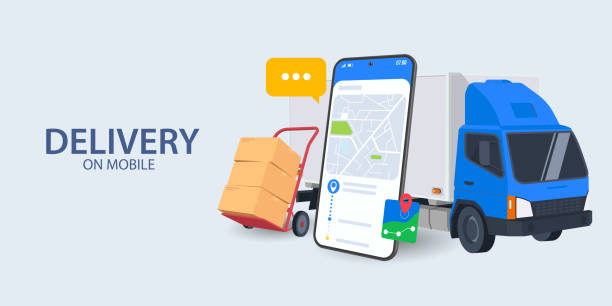 istock Men delivery service courier and truck shipping with a mobile smart phone 1309528894