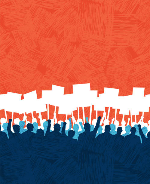 ilustraciones, imágenes clip art, dibujos animados e iconos de stock de muchas personas con carteles protestando. plantilla de póster o banner. - mujeres-de-banners-verticales