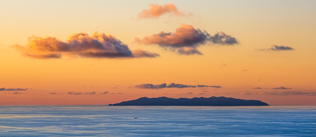 Island of Capraia at sunset seen from Monte Serra on the Island of Elba