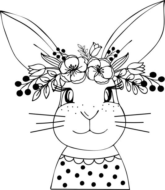 ilustraciones, imágenes clip art, dibujos animados e iconos de stock de arte de línea de conejo de pascua dibujado a mano - bunny girl