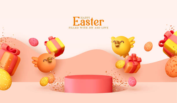 frohe ostern podium display mockup - easter egg easter isolated three dimensional shape stock-grafiken, -clipart, -cartoons und -symbole