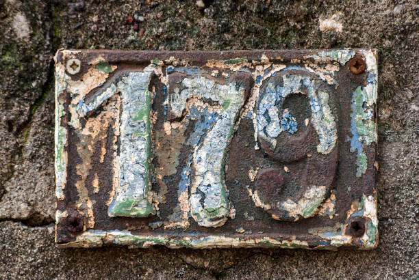 istock Old retro cast iron plate number 179 1309542989