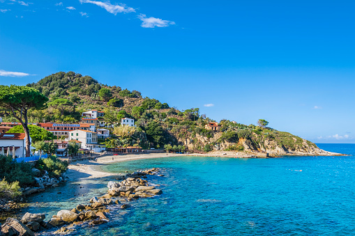 Granite rocks surrounding the famous tourist resort of Sant'Andrea on the north west coast of Elba, the biggest island of the Tuscan Archipelago