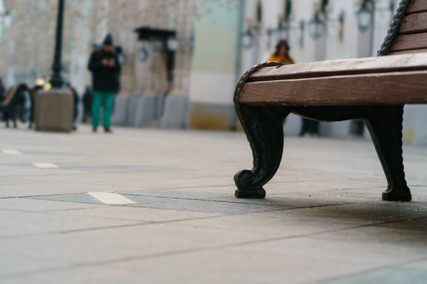 istock Moscow city in the spring, bench in downtown 1309545304