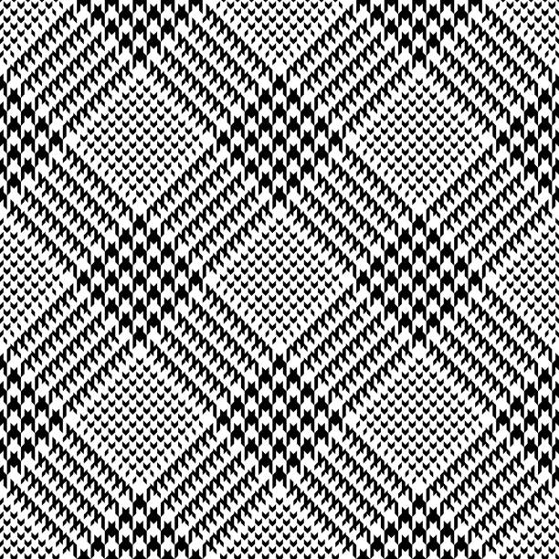 블랙과 화이트의 격자 무늬 트위드 타탄. 재킷, 코트, 스커트, 던지기, 다른 봄 겨울 캐주얼 패션 섬유 프린트에 대한 매끄러운 글렌 체크 배경 벡터 그래픽. - houndstooth pattern geometric shape textile stock illustrations