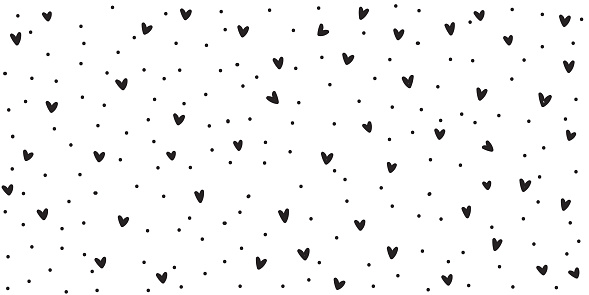 Seamless background with black white hearts pattern, vector drawing,wide