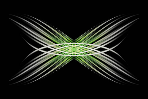 Template with green stripe neon lines for background. Horror pattern with color lines. Different shades and thickness. Metallic pattern industry, technology background. 3D illustration