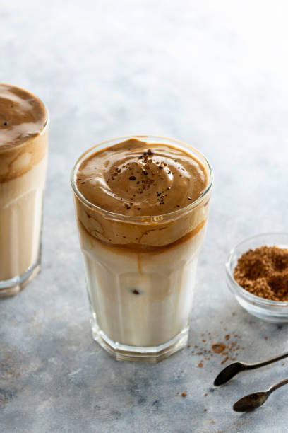 istock Iced dalgona coffee, frothy creamy whipped coffee cold drink 1309550717